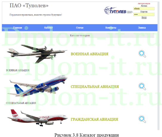 Разработка электронного каталога авиационной техники, диплом разработка сайта