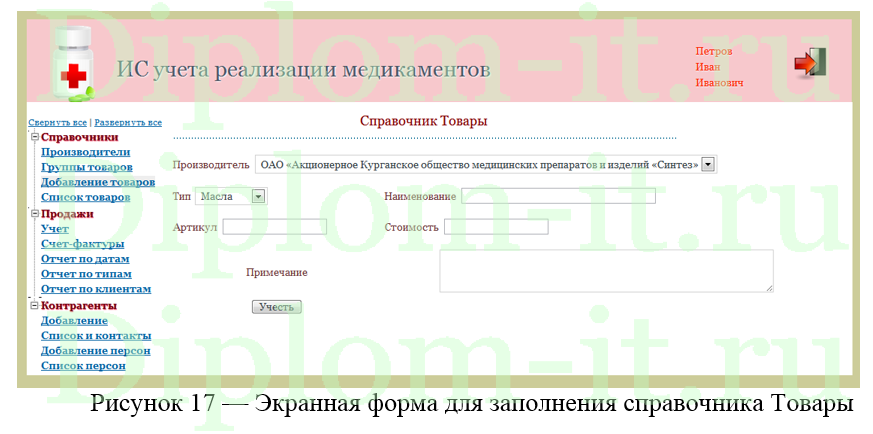 Разработка системы учета продаж для аптеки, дипломная работа по информатике в экономике