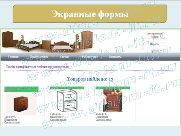  Разработка поисковой системы (веб-сайта)  для выбора мебели по запросам покупателя 