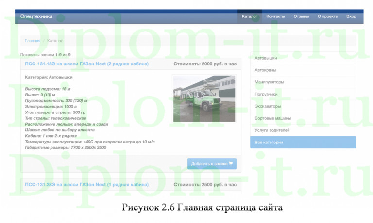 Создание сайта по аренде спецтехники, дипломная работа по программированию с исходниками