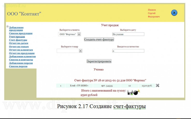  Внедрение подсистемы продаж торгового зала компании 